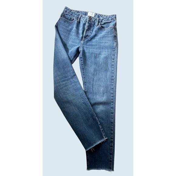 Sezane Denim - SEZANE Hi Rise Button Fly Straight Leg Raw Hem Jean Size 27